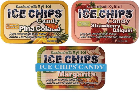 ICE CHIPS Xylitol Candy 3 Pack Assortment 5.28 oz total (Strawberry Daiquiri, Margarita, Pina Colada) Includes BAND as Shown...