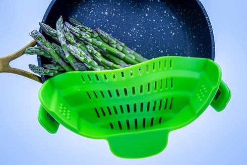 Adjustable Snap On Strainer for Pots, Pans, & Bowls - Food Grade Silicone and Heat Resistant Clip Colander Straining Pasta, Fruits, Vegetables, Li...