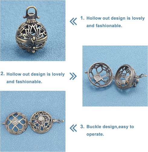 arricraft 10pcs Cage Pendants, Brass Locket Charms, Chime Ball Pendants, Locket for Necklaces Jewelry Making Supplies-Antique Bronze...