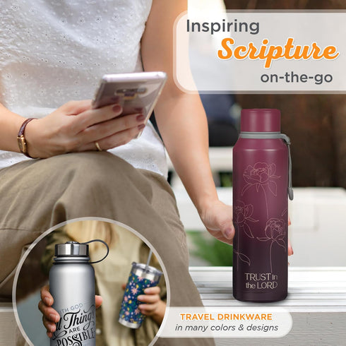 Christian Art Gifts Stainless Steel Double Wall Vacuum Sealed Insulated Water Bottle for Women: Trust in the Lord Bible Verse, Leak/Spill-proof, S...