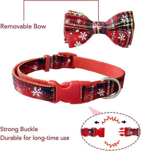 2 Pack Christmas Dog Collar with Bow Tie, Holiday Buffalo Snowflake Collar for Small Medium Large Dogs Cats Pets Puppies (Large-(16-27") Neck * 1"...
