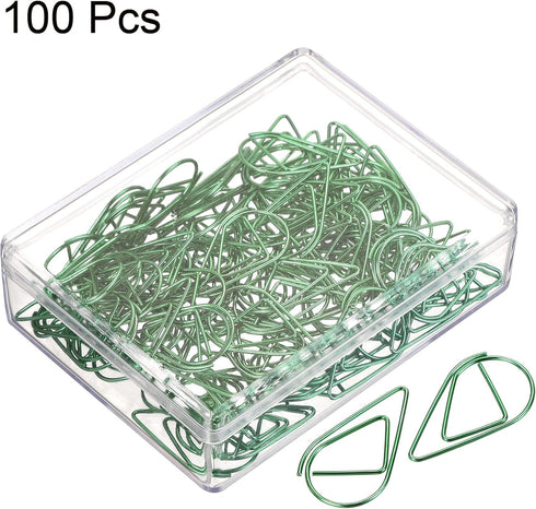 MECCANIXITY Paper Clip Drop-Shaped Cute Decorative Clips Bookmarks with Box 1 Inch Green for Organize Office Home, Pack of 100...
