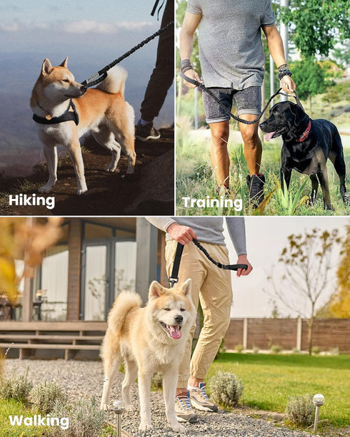 OutdoorMaster Bungee Dog Leash, Heavy Duty Dog Leash with Shock Absorption, 2 Padded Handles Training Leash, Improved Dog Safety and Comfort - Bla...