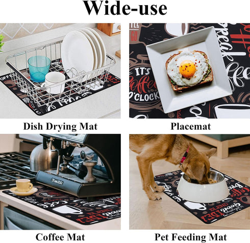 SHACOS Coffee Mat 2pcs 12x19 Inch Coffee Bar Mats Absorbent Non Slip Rubber Coffee Maker Mat for Countertop Coffee Bar Accessories Espresso Coffee...