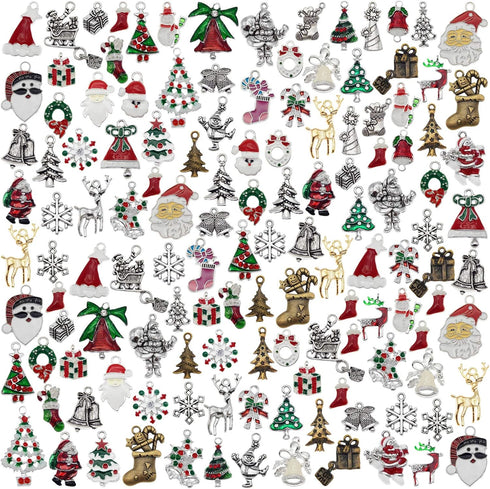 JJGrace 60 Pieces Christmas Charms Assorted Silver Plated Christmas Enamel Pendants Accessory for Xmas Party Necklace Bracelet Earring DIY Supplie...