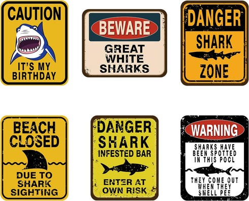 WERNNSAI Shark Zone Party Decorations - 6 PCS Size 8'' Funny Party Wall Decor Signs for Boys Kids Birthday Party Ocean Shark Theme Party Supplies...