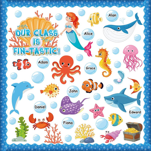 gisgfim Under The Sea Bulletin Board Decoration Set Classroom Sea Animals Cutouts Borders for School Decor Ocean Theme Summer Welcome Bulletin Boa...
