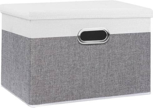 Yawinhe Collapsible Storage Box, Waterproof Storage Basket Bins, with Lids and 2 Handles, Closet Organizers, for Clothes, White/Gray, 15''Lx9.8''W...