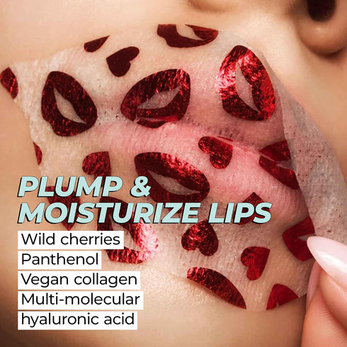 Lip Mask by Vitamasques, 3-Pack - Cherry Vegan Collagen Lip Mask Sheets, Repair for Dry & Chapped Lips - Nourishing & Hydrating - Wild Cherries & ...