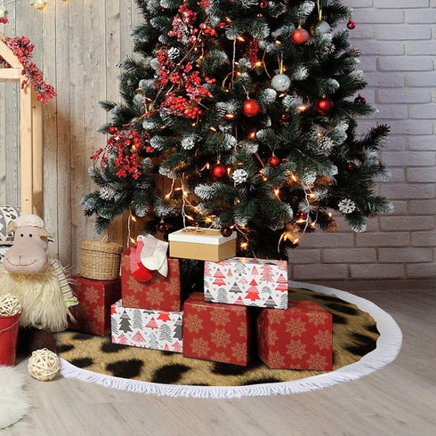 Christmas Tree Skirt 48" Inch Leopard Animal Print Xmas Tree Skirt Mat with White Tassel for Party Holiday, Tree Skirt Christmas Decorations...