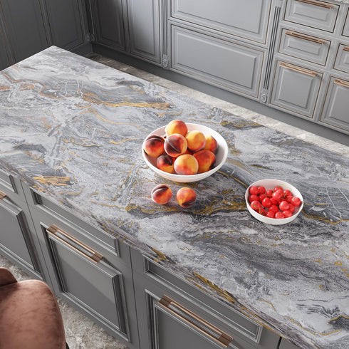 CRE8TIVE Matte Gold Grey Marble Contact Paper for Countertops Waterproof 12"x80" Slate Marble Wallpaper Peel and Stick Countertops Self Adhesive R...