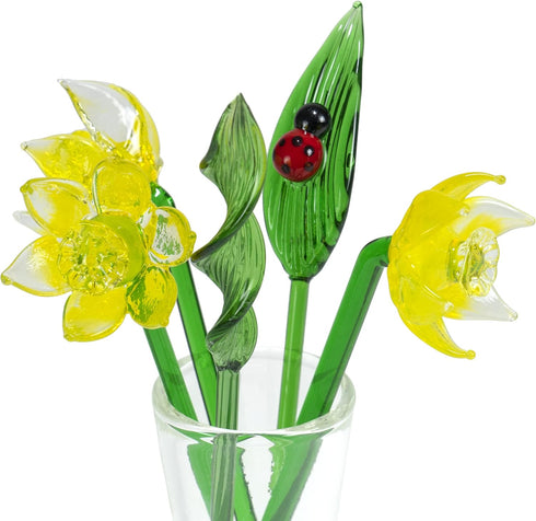 Red Co. Decorative Glass Lovely Flower Bouquet with Vase, Gift Boxed – Yellow Daffodils...