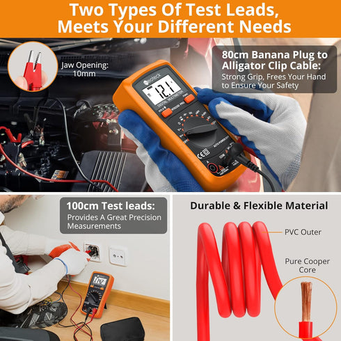 Neoteck Auto Ranging Digital Multimeter AC/DC Voltage Current Ohm Capacitance Frequency Diode Transistor Audible Continuity, Multi Tester with Bac...