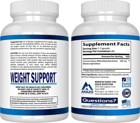 Arazo Nutrition White Kidney Bean Extract - 100% Pure Carb Blocker and Fat Absorber for Weight Support - Intercept Carbs...