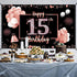 15th Birthday Decorations for Girls - Rose Gold Happy 15 Banner Backdrop, Sweet 15 Year Old Party Supplies, Poster Decor Background Sign...