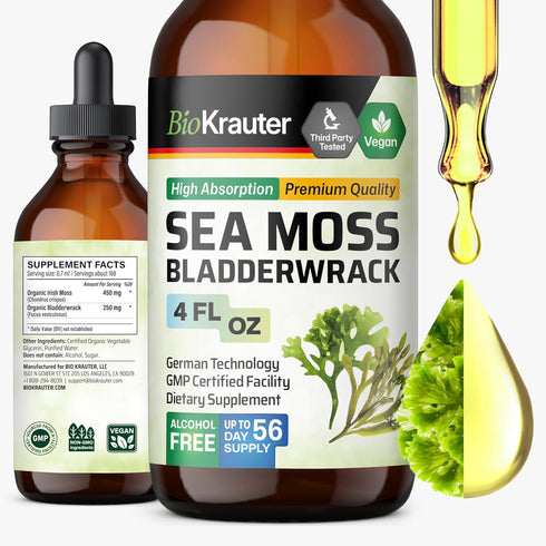 BIO KRAUTER Irish Sea Moss Drops - Seamoss Supplement with Bladderwrack - Vegan Immune Support Supplement - Chondrus Crispus Irish Moss & Bladderw...