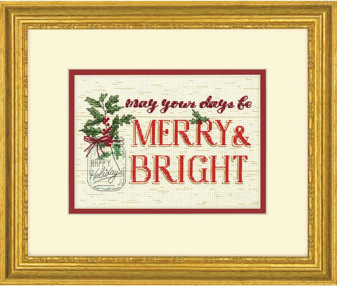 Dimensions 70-08982 Kit, Merry and Bright Mason Jar Christmas Cross Stitch, Ivory 14 Count Aida, 7'' x 5'', multi-colored...