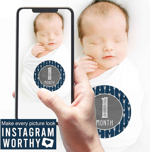 Hadley Designs 16 Monthly Baby Milestone Stickers Boy-Blue Baby Monthly Milestone Stickers for Baby Boy...