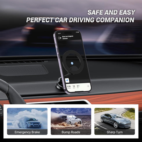 PROfezzion Magnetic Car Phone Mount, 2 x 180 Folding & Double 360 Rotating, Designed for iPhone 15/14/13/12 Series, 2023 Upgraded Super Magnets, 3...