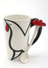20764 Fine Porcelain White and Black Rooster with Red Crown Mug and Spoon, 5 1/8"H...