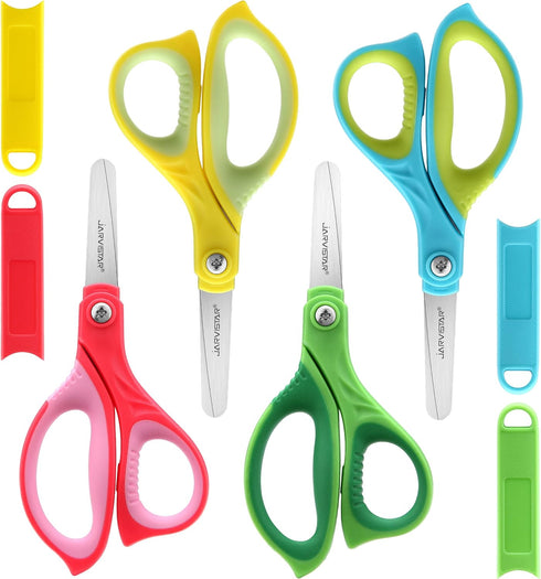 Kids Scissors Blunt Safety: 5” Left & Right Handed Small School Scissors Stainless Steel Blades Child Craft Scissors with Cover for Toddlers Stude...
