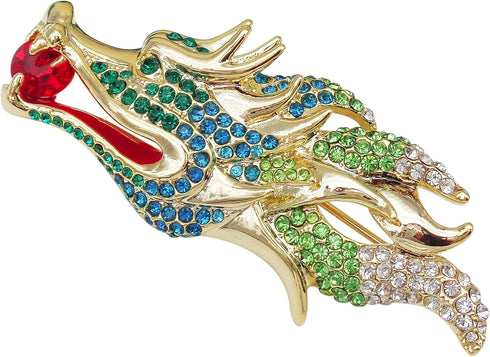 Navachi 18k Gold Plated Clear Crystal Dragon Head Brooch Pin...