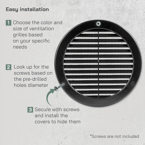 Vent Systems 6'' Inch Black Soffit Vent Cover - Pack of 5 - Round Air Vent Louver - Grille Cover - Built-in Insect Screen - HVAC Vents for Bathroo...