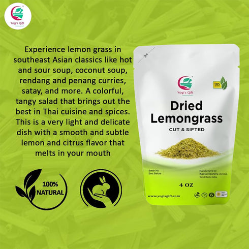 Dried Lemongrass 4 oz | Cut and Sifted Loose Leaf | Aroma Rich Lemon Grass | by Yogi's Gift ®...
