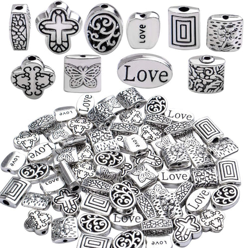 100g (About 70-120pcs) Antique Silver Spacer Beads Mixed Small Tibetan Loose Beads for Bracelet Necklace Jewelry Making,5-12mm...