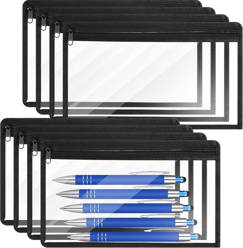 8 Pieces Clear Zipper Pouches Pencil Pouches PVC Makeup Pouch Envelopes Folder Storage Multi purpose Pouch Document File Organization Bags, Office...