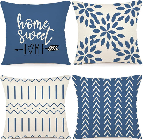 YCOLL Pillow Covers 18x18 Set of 4, Modern Sofa Throw Pillow Cover, Decorative Outdoor Linen Fabric Pillow Case for Couch Bed Car?Light Blue...