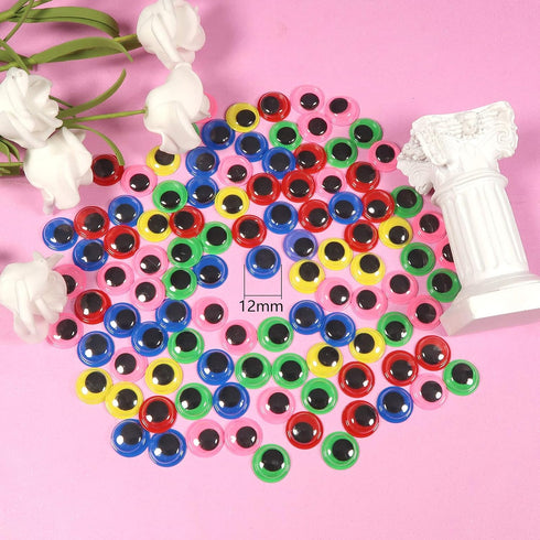 TOAOB 300pcs 12mm Googly Wiggle Eyes Self Adhesive Round Plastic Craft Sticker Eyes DIY Arts Scrapbooking Accessories Red Dark Green Blue Pink Yel...