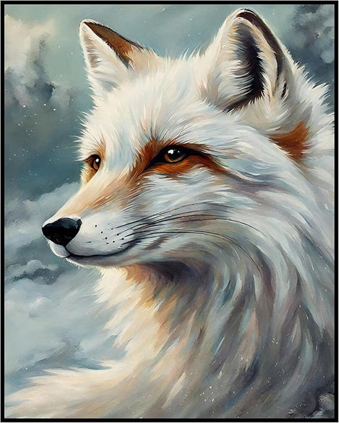 Posterizer 1 pcs-white arctic fox in snowy winter scene-oil painting style 10-Art for Animal Lovers-Landscape & Nature Art-Decor for Home & Office...