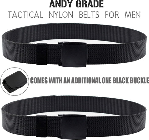 Nylon Tactical Military Men Belt Webbing Canvas Web Belts with Plastic Buckle No Metal Nickel Free, 2 Pack...