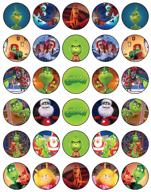 30x Christmas Green Cartoon-Themed Edible Cupcake Toppers – Fun Grocery Cake Decor | Wafer Sheet...