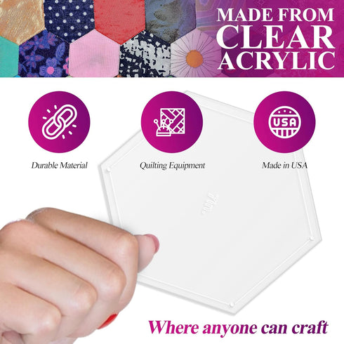 Hexagon Quilting Template Set - 7" with 1/4" Seam Allowance - Durable Acrylic Templates for Quilting, Patchwork, Crafting, & Sewing Projects - Cle...