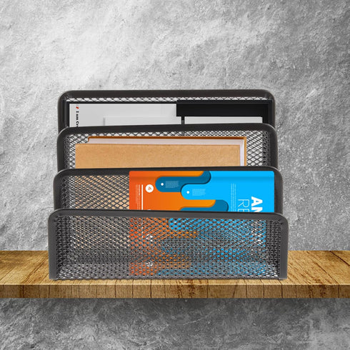 Operitacx for Metal Letter Magazine Home Tray Folder Slots Filing Envelope Black Desk Holder Paper Document Desktop Mail Countertop Organizer Cell...