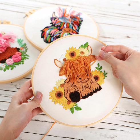 Embroidery Kits Highland Cow Cross Stitch Sunflower Rose Rainbow Patterns and Instructions for Beginners Adults Starter Animal DIY Decor Needlepoi...