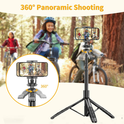 61" Selfie Stick Tripod, All in One Extendable Phone Tripod Stand with Wireless Remote 360° Rotation for iPhone and Android Phone Selfies, Video R...