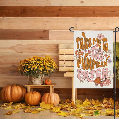 Thanksgiving Garden Flags 12x18 inch Double Sided, Seasonal Fall Take ME to The Pumpkin Patch Decorations, Small Autumn Decor for Yard Outside Out...