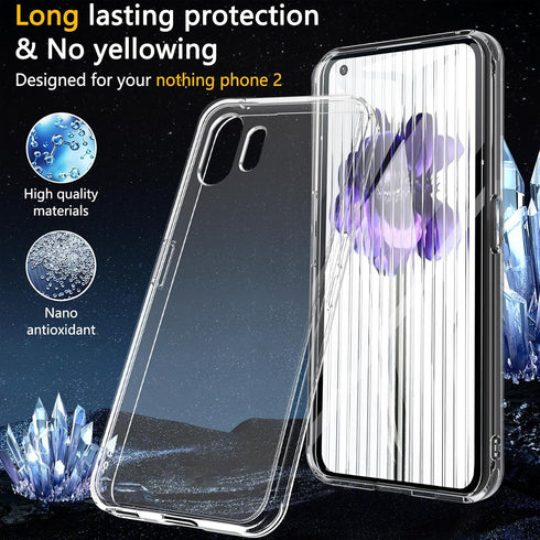 Hensinple for Nothing Phone 2 Case with Tempered Glass Screen Protector, Anti-Yellowing Military-Grade Drop Protection Cover, Shockproof Soft Slim...