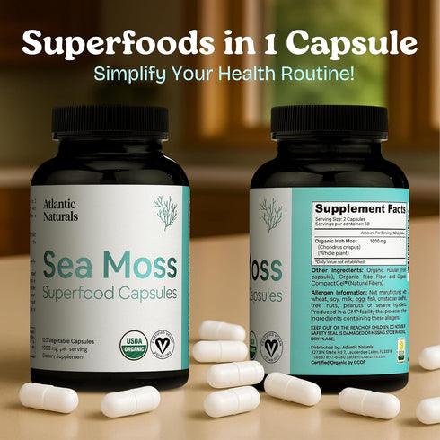 Atlantic Naturals Sea Moss Capsules with Moringa, Ashwagandha, Black Seed Oil, Ginger & Ginseng – Atlantic Sea Moss Supplements for Men and Women ...