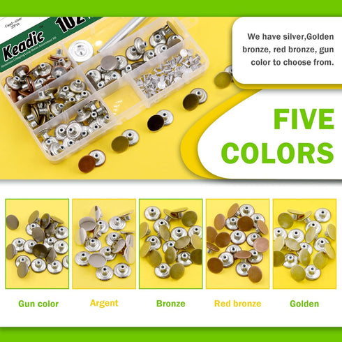 Keadic 202Pcs 5 Color No Sewing Jeans Buttons Replacement Kit with Metal Base, 17mm Metal Buttons Replacement Repair Combo Thread Rivets Tack Snap...
