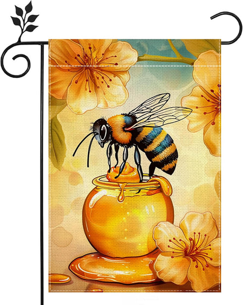 Summer Bee Garden Flag, Welcome Garden Flags, 12x18 Inch Vertical Double Sided Burlap, Flowers Bee Holiday Party Yard Lawn Flag, Outdoor Patio Hou...