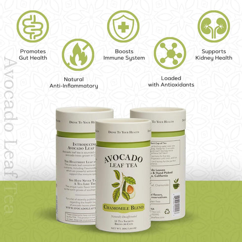 Avocado Leaf/Chamomile Tea – Caffeine-free, Herbal Tea | Immune Support | Cold Brew or Hot Tea | 15 Tea Bags - 30 Servings (Gluten Free & Non-GMO)...