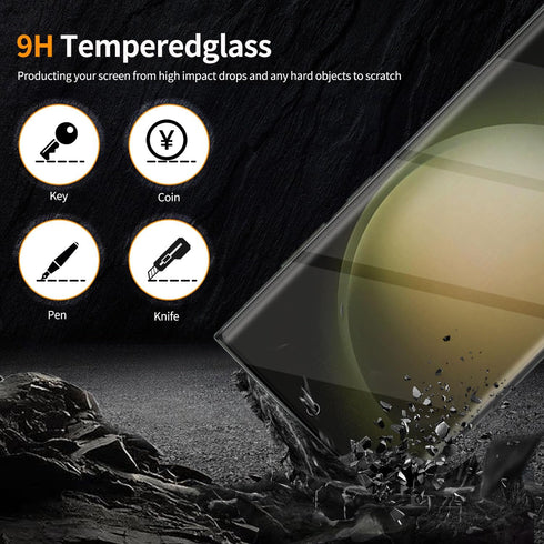 3 Pack Curved Tempered Glass Screen Protector Applicable for Samsung Galaxy S23 Ultra 5G 6.8inch, Support Fingerprint ID Friendly Tempered Glass S...