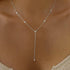 Lariat Necklace for Women, Dainty Layered Gold Long Necklaces 14k Gold Plated Beaded Bar CZ Drop Necklace Simple Gold Y Choker Necklaces for Women...