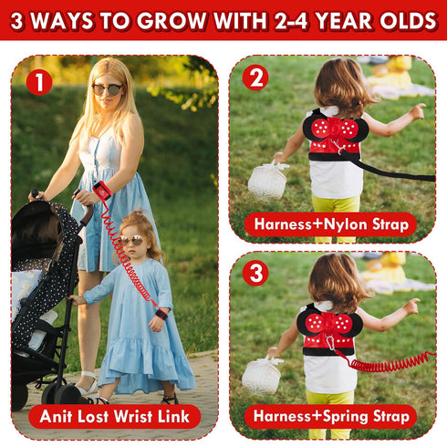 Lehoo Castle Toddler Leash for 1-5 Years, Baby Safety Harness for Girls with Anti-Lost Key Lock & Adjustable Strap, 3-in-1 Wrist Leash and Kids Ba...
