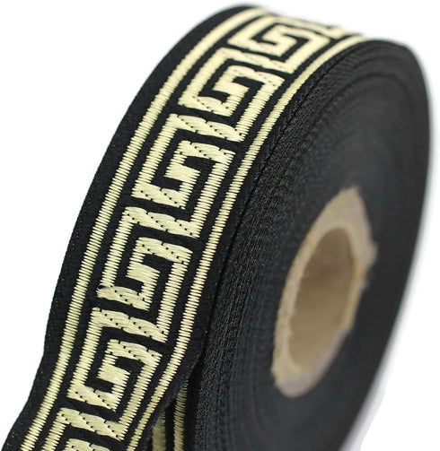 11 Yard Spool 0.86" Wide Gold Black Greek Key Jacquard Trim Embroidered Ribbon Woven Border Vintage Banding Trims 22062...