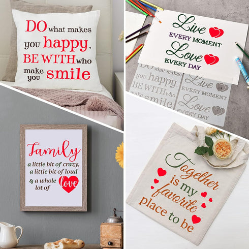 16 Pieces Inspirational Word Stencils Family Sign Stencils Reusable Painting Stencils Love Home Template with Metal Open Ring for Painting on Wood...